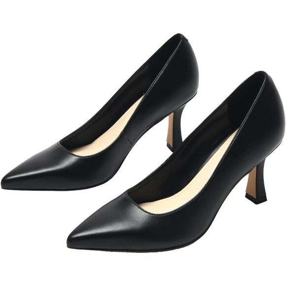 Women's Black Closed Toe High Heels Dress Pointed Toe Wedding Pump Shoes - Picture 6 of 6